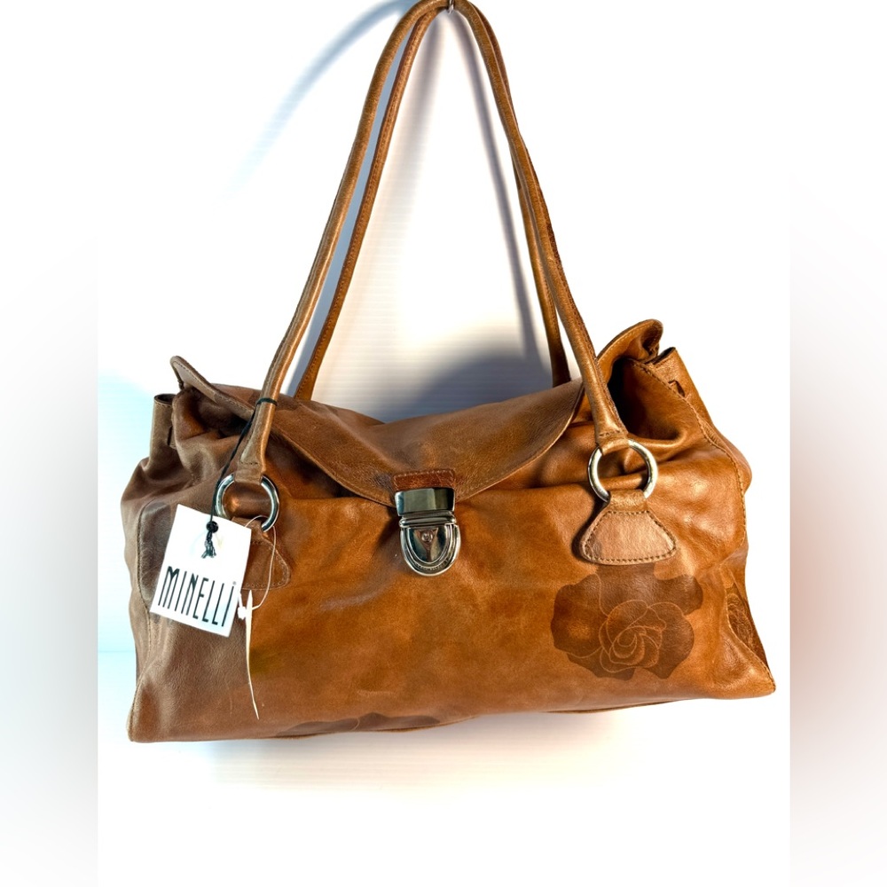 Minelli Tan Leather Shoulder Bag